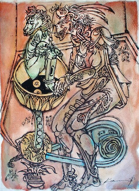 Ζωγραφική με τίτλο "Sphinx and Hermes" από Konstantin Skoptsov, Αυθεντικά έργα τέχνης