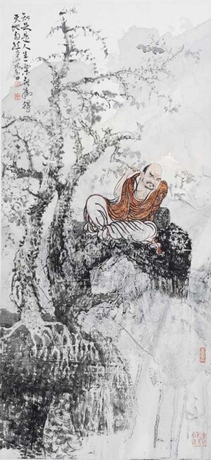 Pittura intitolato "张东林人物画：知足常乐图" da Dong Lin Zhang, Opera d'arte originale, Olio
