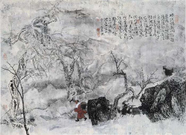 Painting titled "张东林绘画：暮归图" by Dong Lin Zhang, Original Artwork, Oil