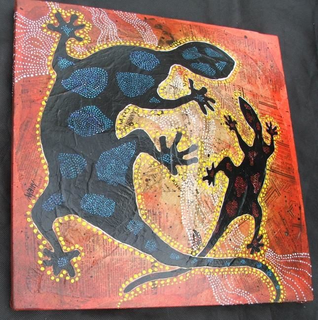 Painting titled "Salamandres toile 3D" by Wally, Original Artwork, Acrylic