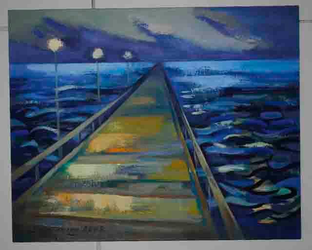 Malerei mit dem Titel "Road in the Sea" von Laine Kainaize, Original-Kunstwerk