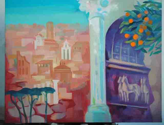 Malerei mit dem Titel "Roma" von Laine Kainaize, Original-Kunstwerk