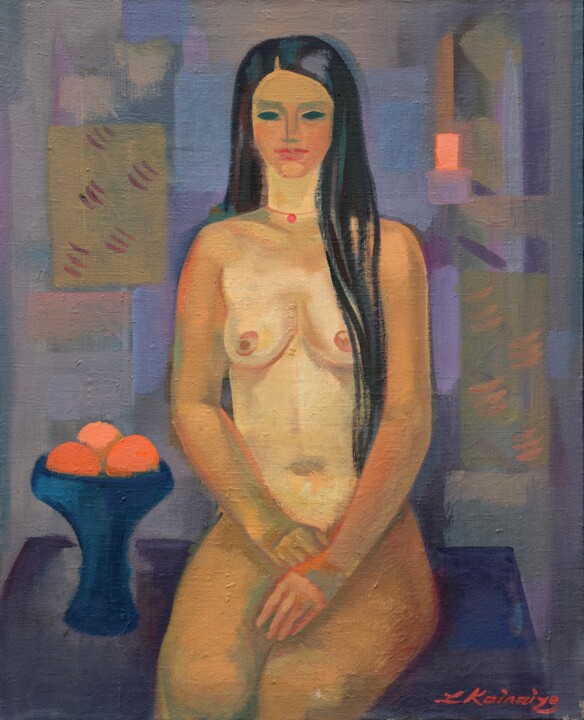 Peinture intitulée "Maggie with oranges" par Laine Kainaize, Œuvre d'art originale, Huile