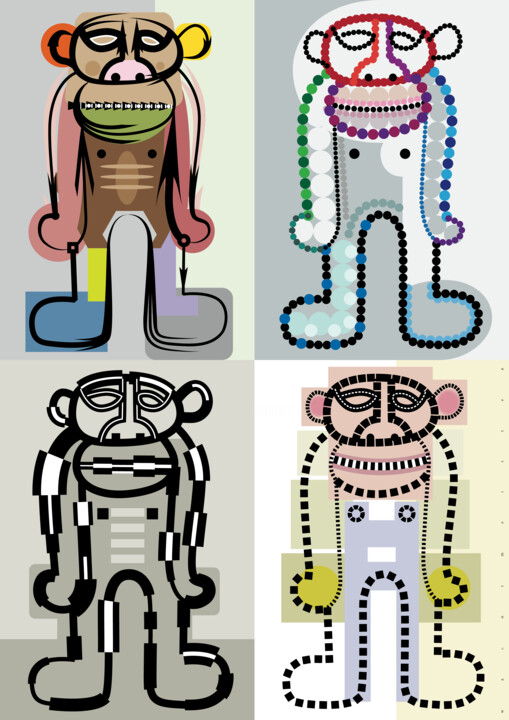 Four Slouchy Monkeys | Vier Hängeschulteraffen 数字艺术