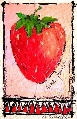 Peinture intitulée "Une fraise" par Catherine Suchocka, Œuvre d'art originale, Huile