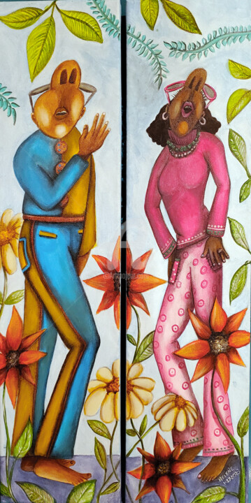 throwback 70s dance (diptych) 绘画, 24x12 in