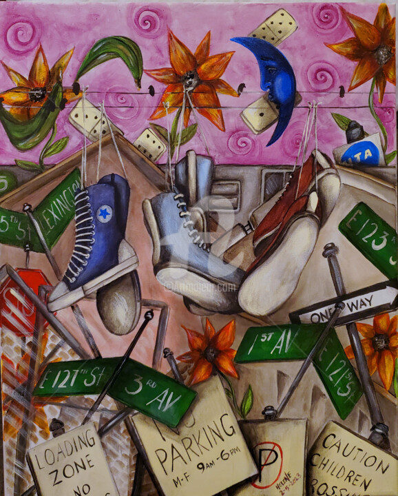 Sunflowers, Platanos and Dominoes! Oh My! 绘画, 20x16 in