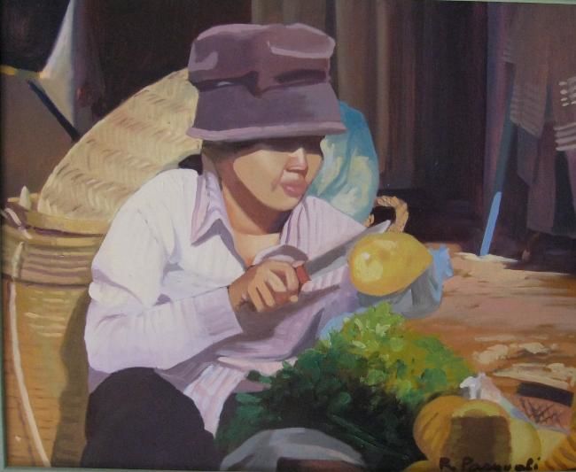 Painting titled "VENDITRICE DI ANANA…" by Raffaella Pasquali, Original Artwork
