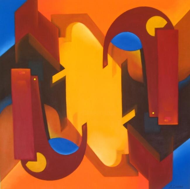 Painting titled "composición recípro…" by Antonio José Correa Grisales (A. CORREA), Original Artwork, Oil