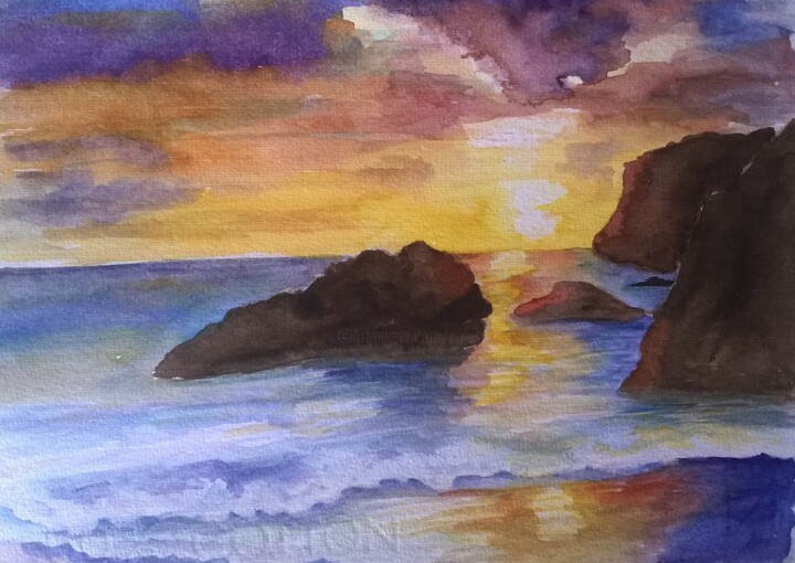 绘画 标题为“Tramonto sul Mare” 由Solange Esposito (SEsposito), 原创艺术品, 水彩