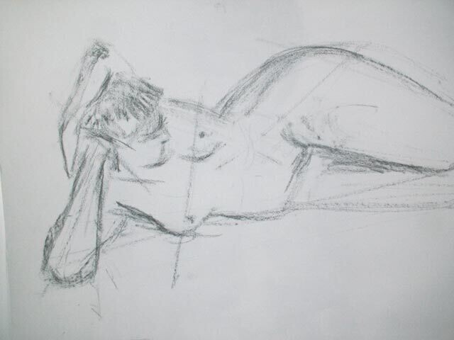 Dessin intitulée "fusain nu allongé" par Marie Pascale Martins, Œuvre d'art originale, Fusain