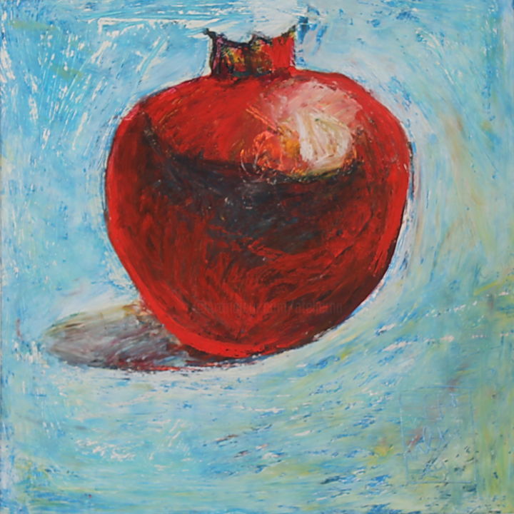 Peinture intitulée "Grenat sur fond bleu" par Nathalia Chipilova, Œuvre d'art originale, Acrylique