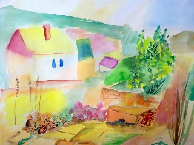 Landscape in Israel 绘画, 15.8x18.9 in