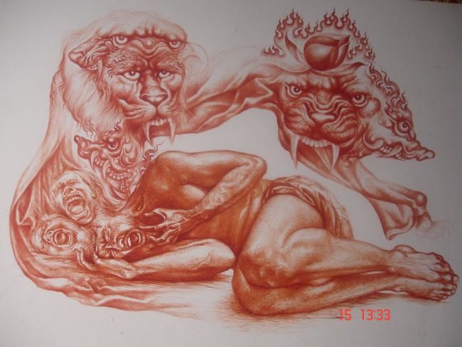 Painting titled "Wrap" by Nipon Jungkina, Original Artwork, Oil