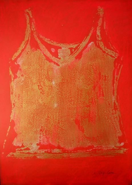 Peinture intitulée "Red gold undershirt…" par Nathalia Chipilova, Œuvre d'art originale, Acrylique