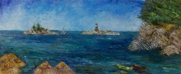Painting titled "Острова Петровац" by Tania Nikolich, Original Artwork, Oil