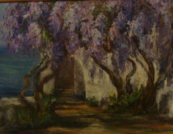 Painting titled "Глицинии" by Tania Nikolich, Original Artwork, Oil