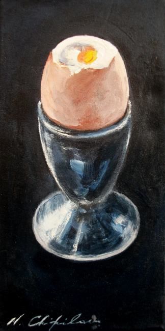Painting titled "Œuf à la coque, 30x…" by Nathalia Chipilova, Original Artwork, Acrylic
