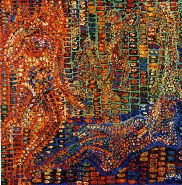 Painting titled "Three themes (Три т…" by Nikolai Vasilev, Original Artwork, Oil