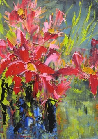 Malarstwo zatytułowany „Fleurs abstraites” autorstwa Jean-Pierre Duquaire, Oryginalna praca, Olej