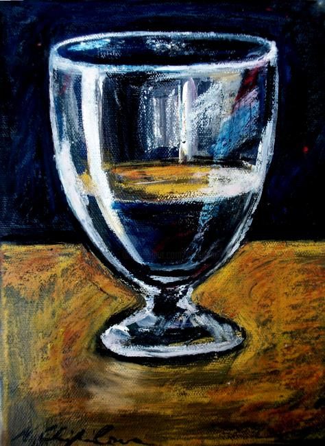 Painting titled "Verre d'eau" by Nathalia Chipilova, Original Artwork, Oil