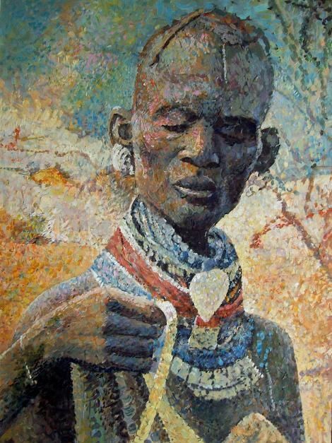 Painting titled "Pointillist Girl" by Stan Bigda, Original Artwork, Oil