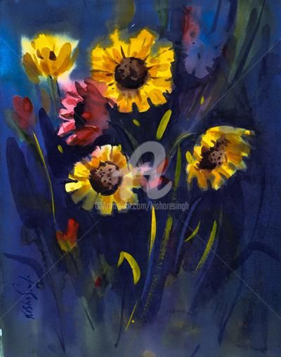 Painting titled "Sunflower03" by Kishore Singh, Original Artwork