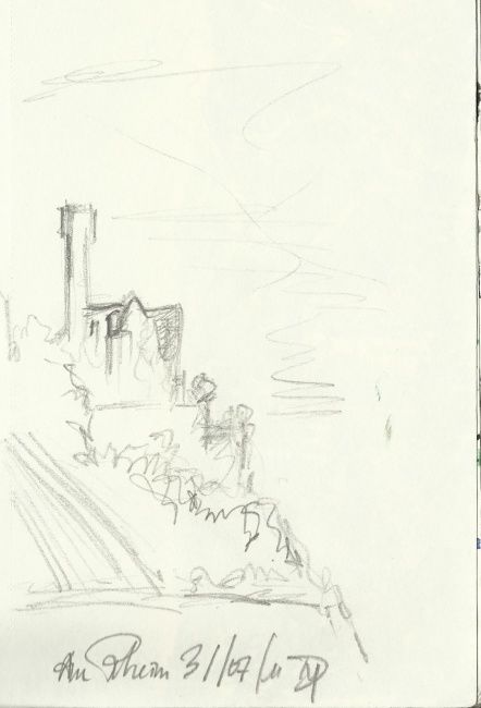 Peinture intitulée "Am Rhein ein altes…" par Diane Medus, Œuvre d'art originale, Crayon