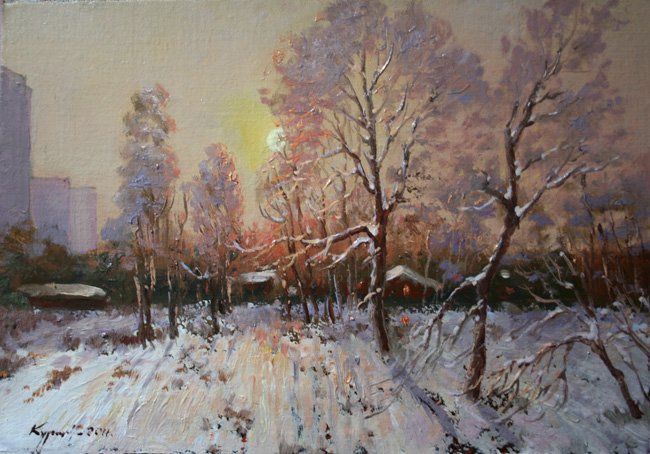 Painting titled "Последний морозный…" by Yury Kurako, Original Artwork