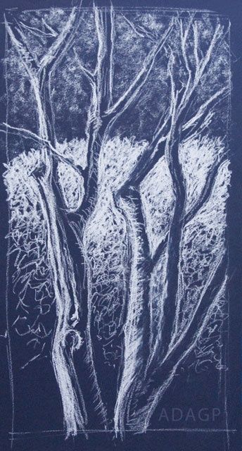 Etude de troncs d'arbres Drawing, 16.9x8.7 in