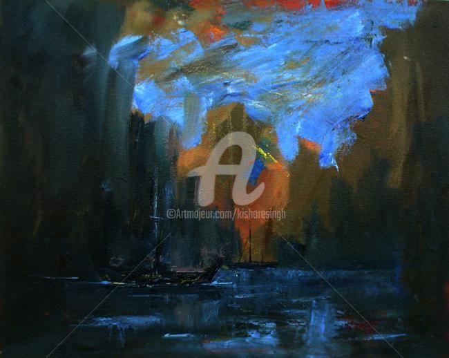 Painting titled "landscape" by Kishore Singh, Original Artwork, Oil