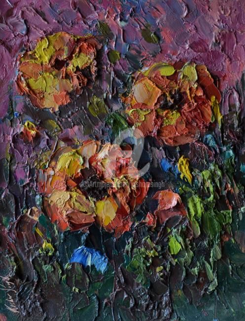 Painting titled "Flower" by Kishore Singh, Original Artwork, Oil