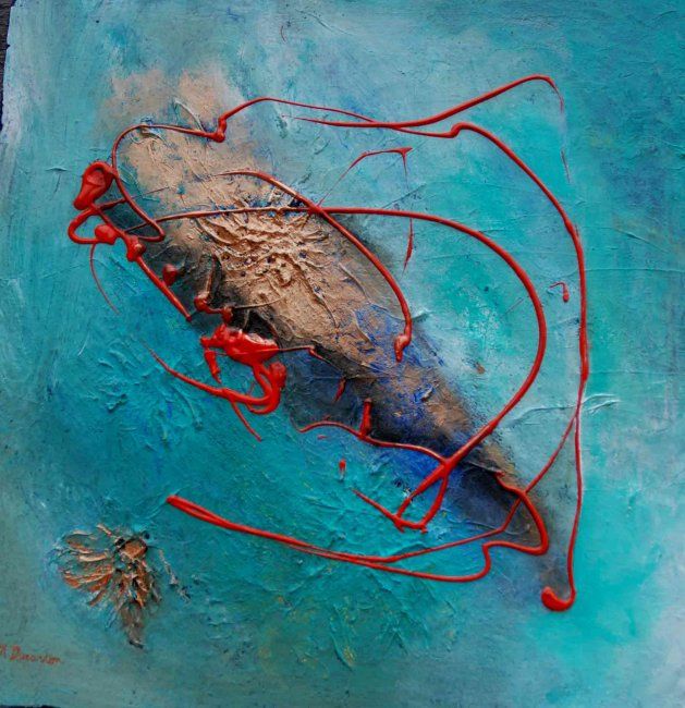 Ζωγραφική με τίτλο "abstraction bleue" από Monique Ducarton, Αυθεντικά έργα τέχνης, Λάδι