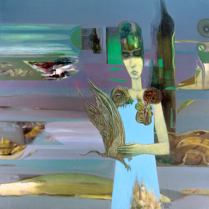 Pittura intitolato "In Her Tranquility" da Aeon, Opera d'arte originale, Olio Montato su Telaio per barella in legno