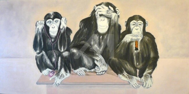 Peinture intitulée "singes de la sagesse" par Madorssane, Œuvre d'art originale
