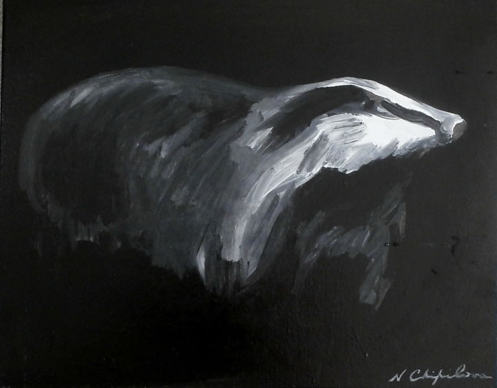 Peinture intitulée "Blaireau" par Nathalia Chipilova, Œuvre d'art originale, Acrylique