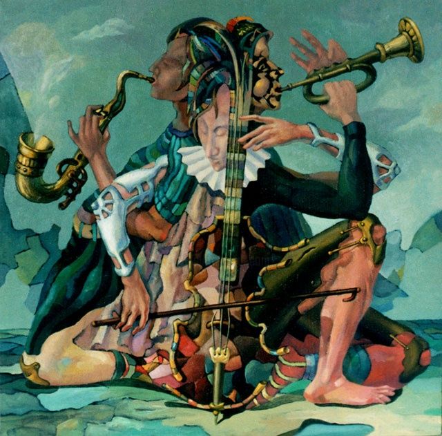 Painting titled "Musicians ("Музыкан…" by Alexander Stotsky, Original Artwork, Oil