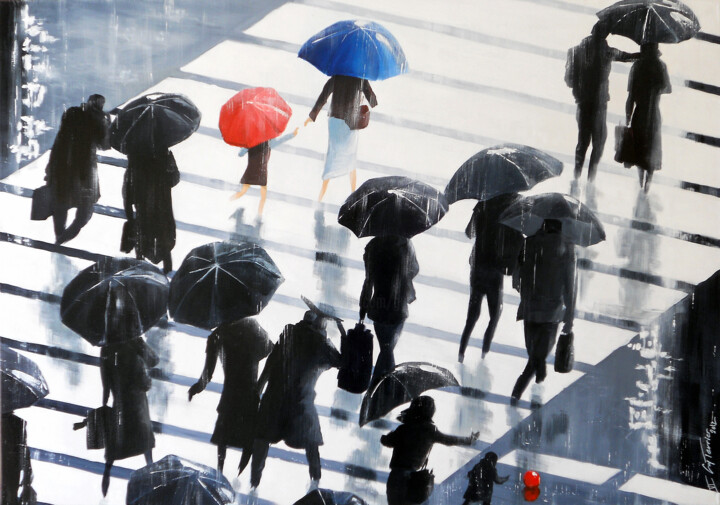 Painting titled "Tokyo, les passants…" by Guy Terrier, Original Artwork, Acrylic