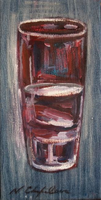 Peinture intitulée "Verre mauve jeans" par Nathalia Chipilova, Œuvre d'art originale, Huile