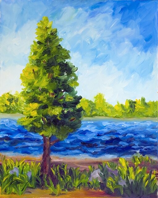 Painting titled "Le gardien de la ri…" by Claire Bizier, Original Artwork, Oil