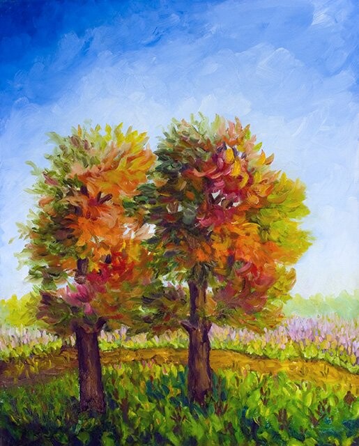 Painting titled "Les jumeaux" by Claire Bizier, Original Artwork, Oil
