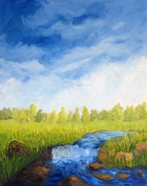 Painting titled "Le ruisseau." by Claire Bizier, Original Artwork, Oil