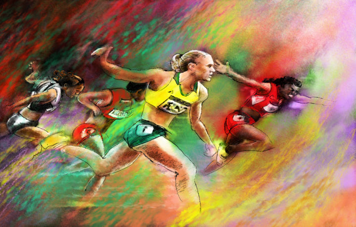 Painting titled "Olympics 2012 100 m…" by Miki De Goodaboom, Original Artwork, Acrylic