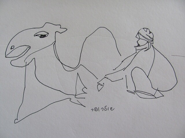 Drawing titled "In desert" by Janna Shulrufer, Original Artwork, Gel pen