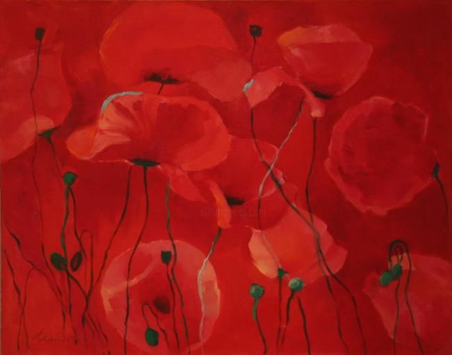 Painting titled "Red passion" by Zalite, Original Artwork, Oil