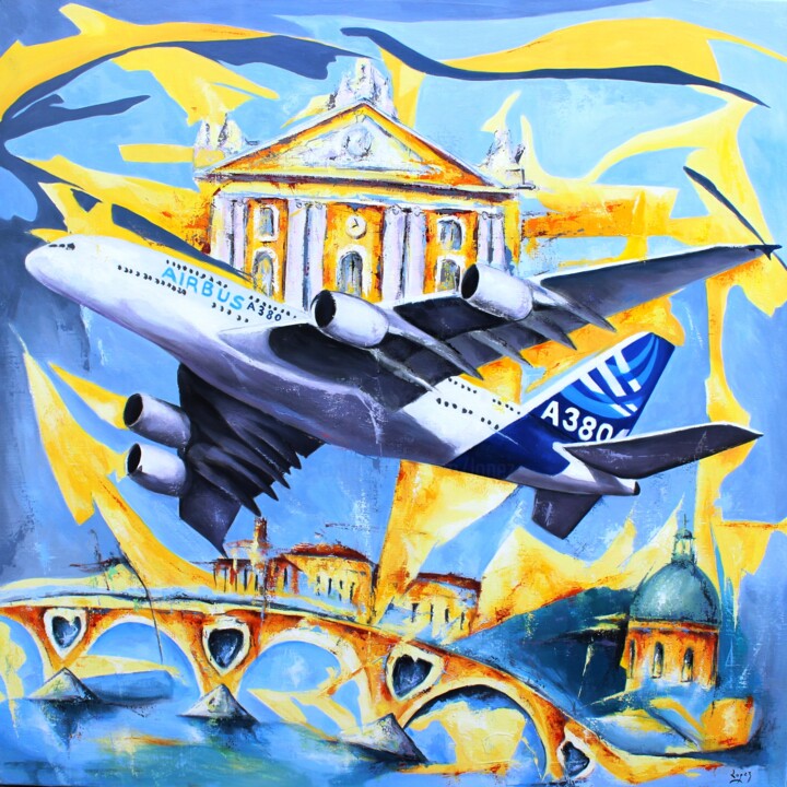 1086 Toulouse capitole de l' A380 绘画, 39.4x39.4 in