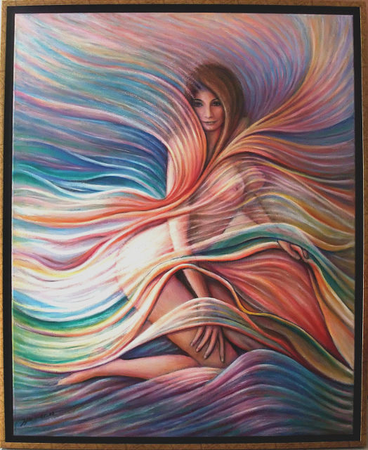 Painting titled "Jeune fille nue dan…" by Jean-Jacques Briquet, Original Artwork, Oil