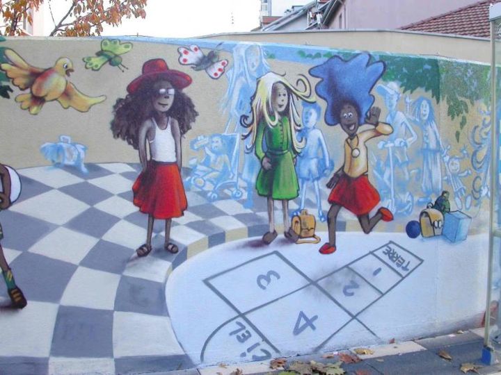 Peinture intitulée "GROUPE SCOLAIRE ANT…" par Nessé, Œuvre d'art originale