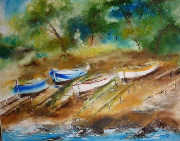 Painting titled "Barques Fabregas" by Annie Piel, Original Artwork