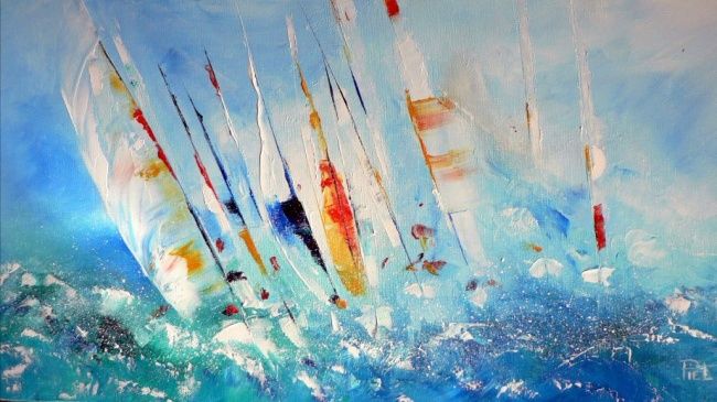 Painting titled "Voiliers 2" by Annie Piel, Original Artwork